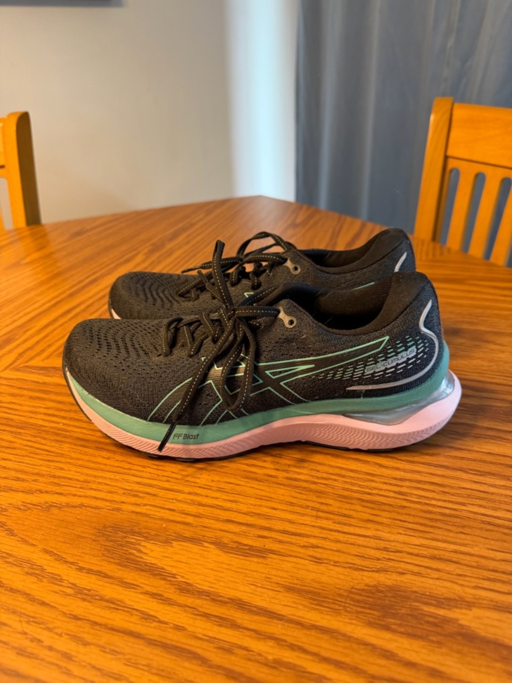 ASICS Women's Black Running Shoes with Mint and Pink Accents